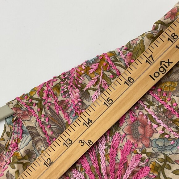 Dolma Medium Floral Pink Hand-Embroidered Tunic Top Lightweight Silk Bl Boho - Picture 9 of 14
